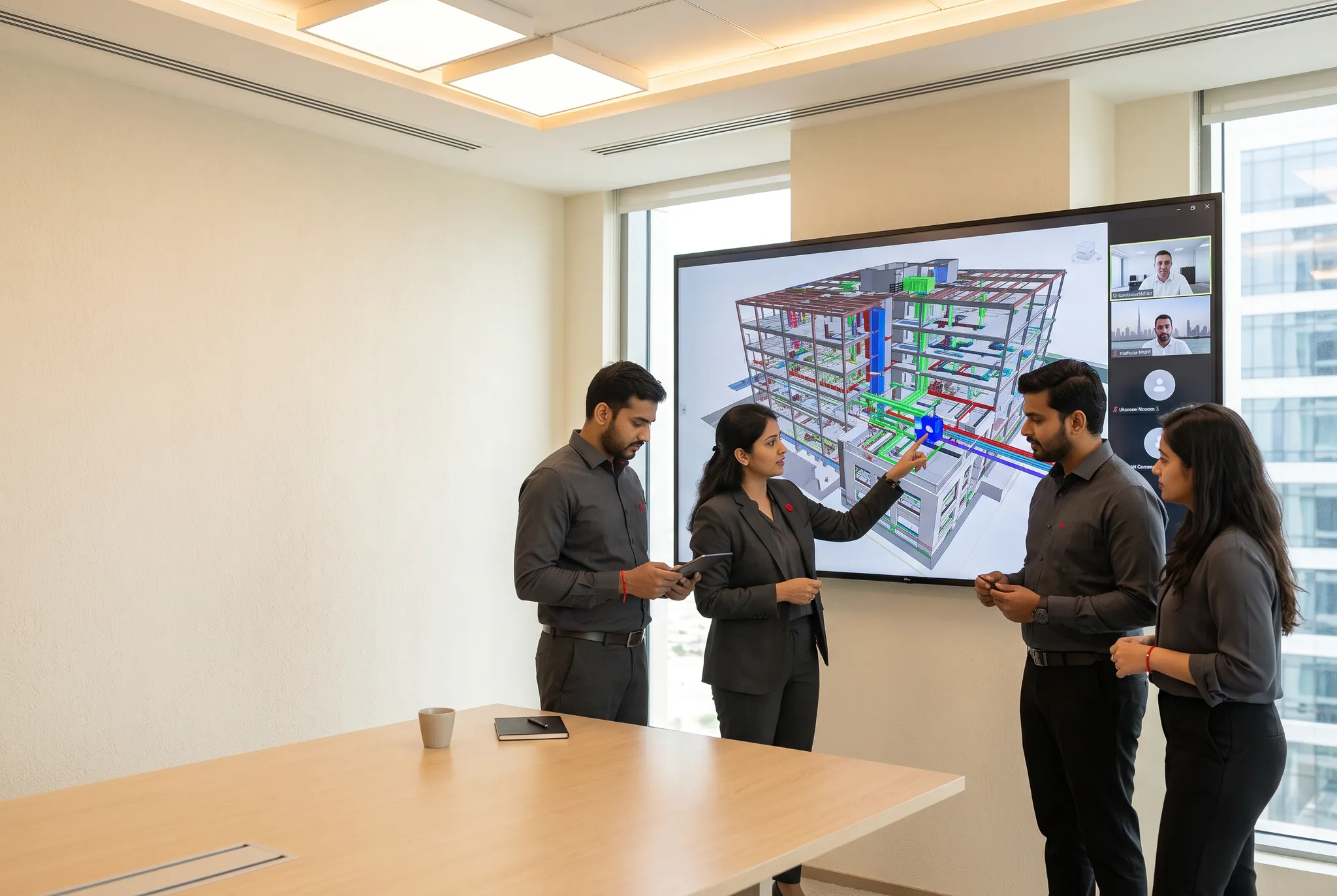 BIM and VDC team reviewing a federated building model