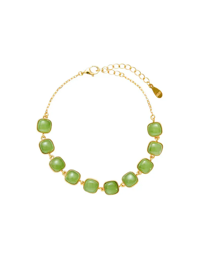 StillWater jade chain bracelet with square green jade inlays on a white background