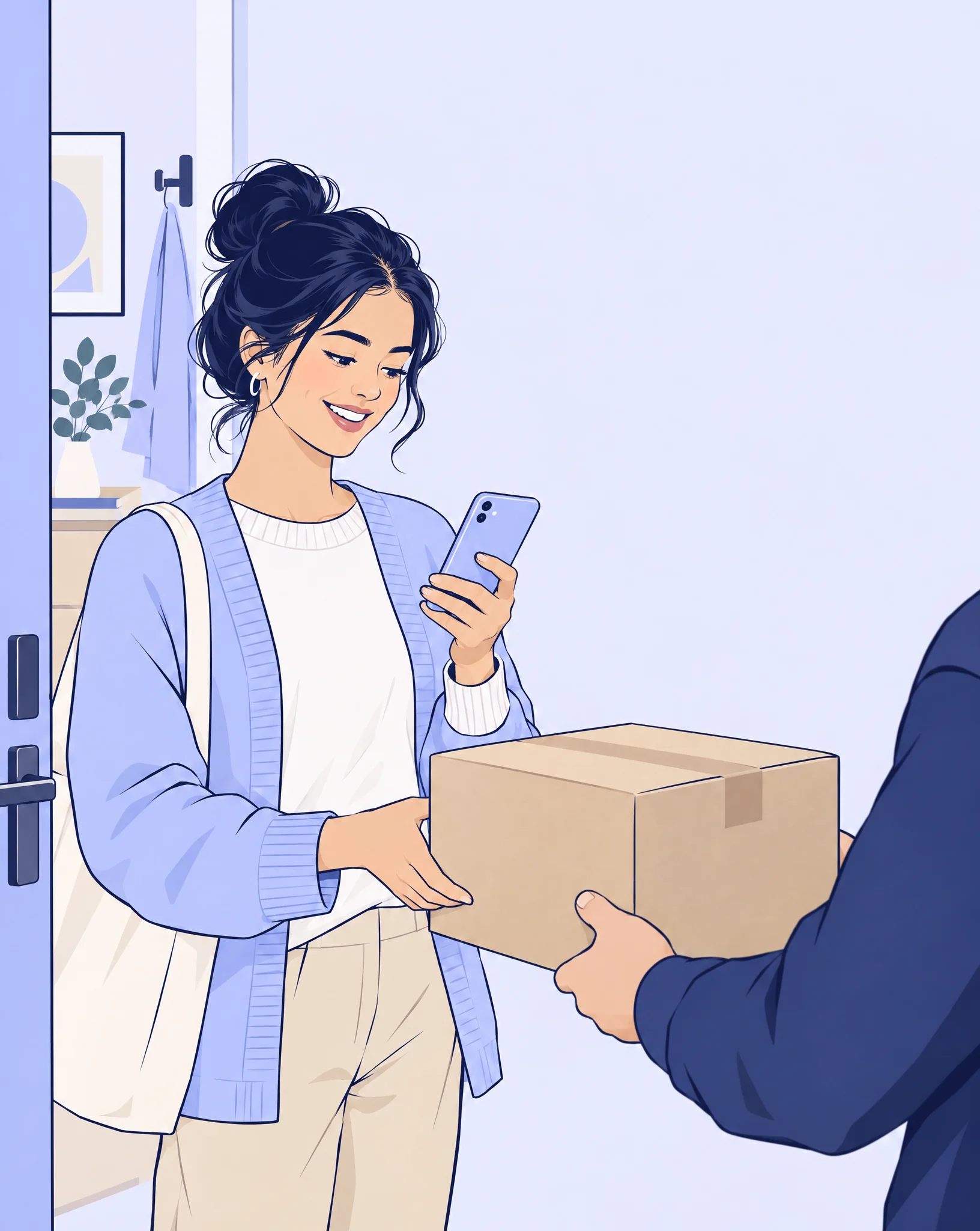 Illustration of a shopper receiving a delivery update