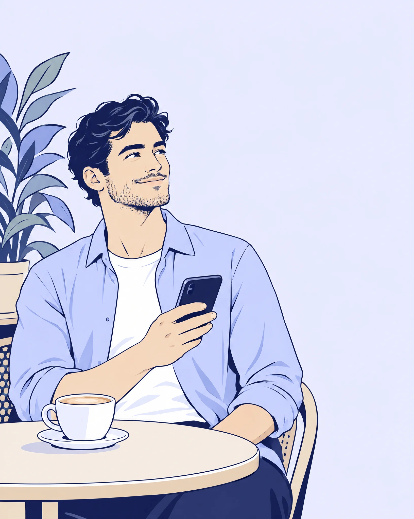 Illustration of a man at home checking a banking alert on his phone