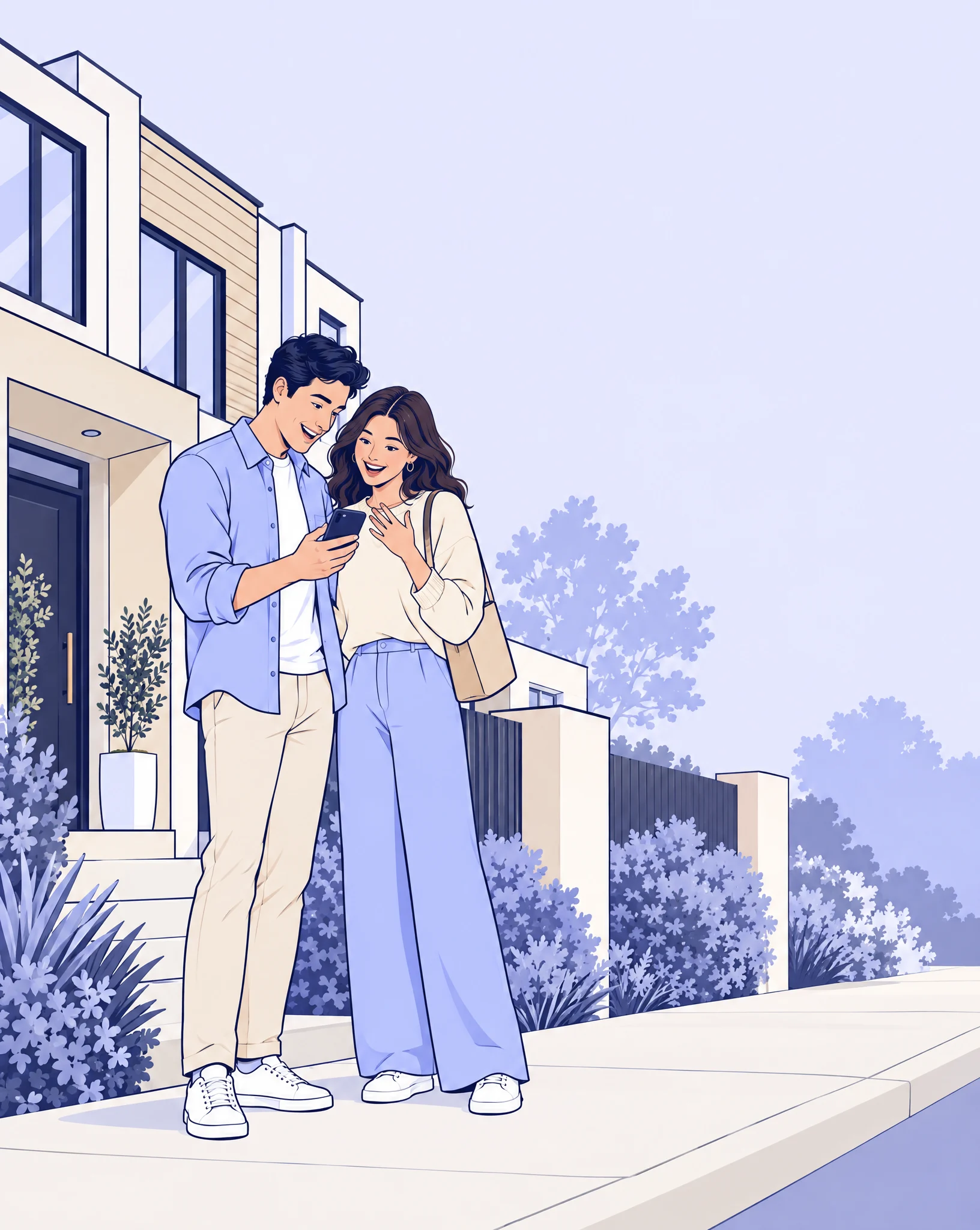 Illustration of a couple reading a property tour reminder together