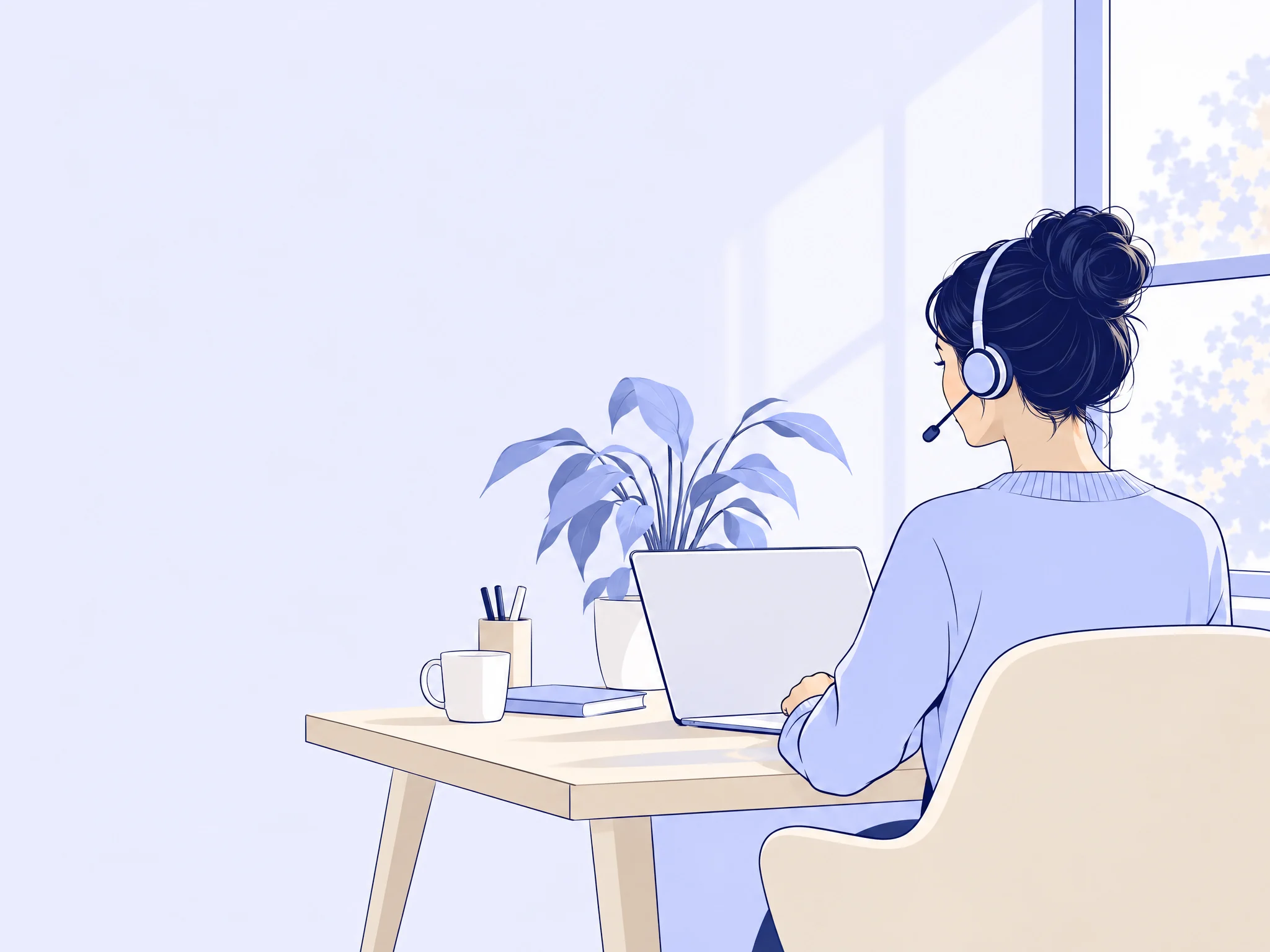 Illustration of a support agent with a headset replying to customers