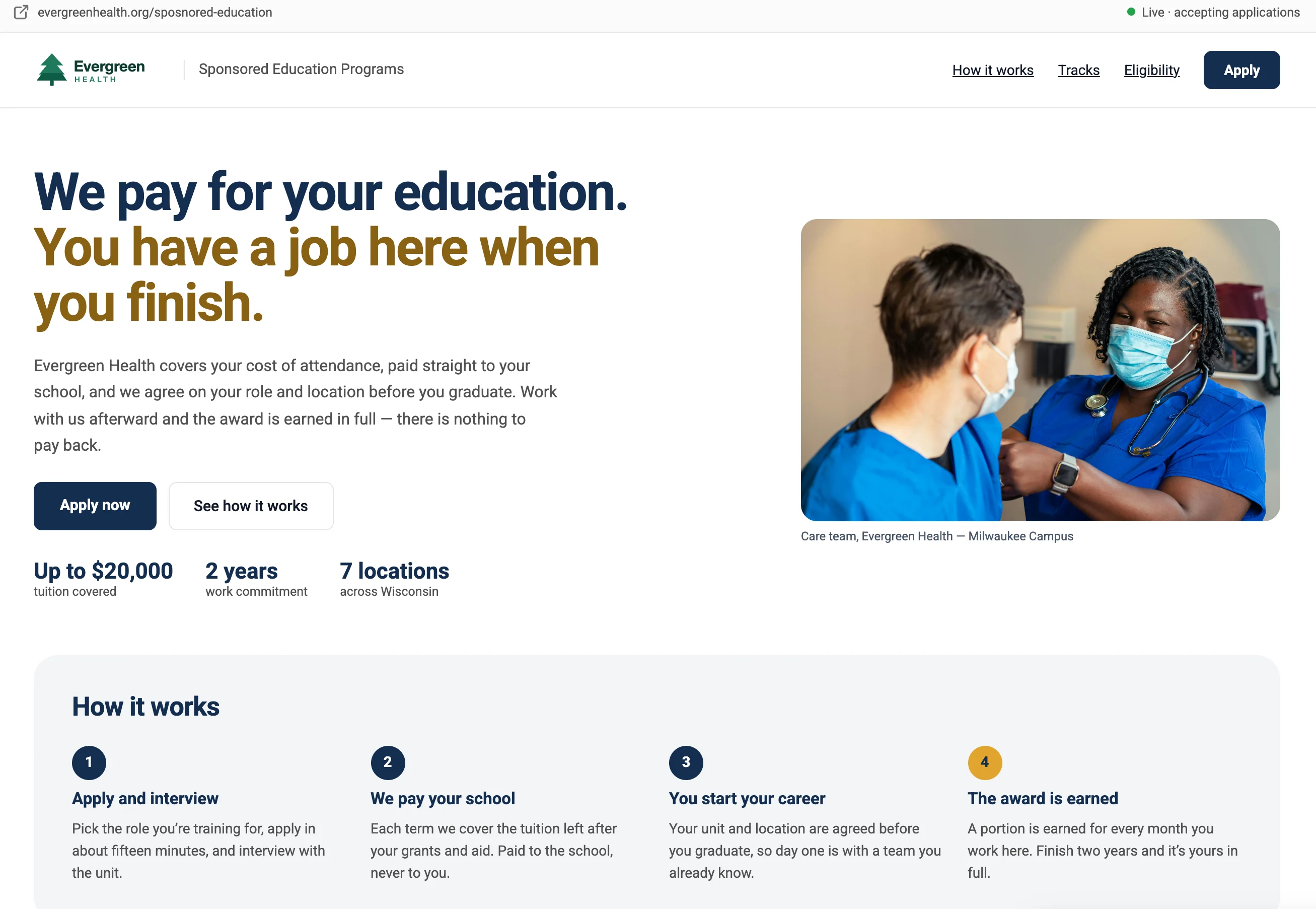 Employer sponsored education program page