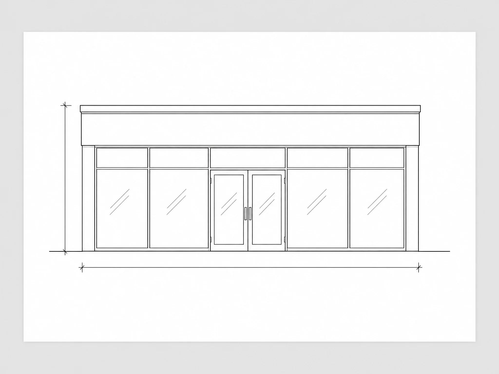Elevación 2D de la fachada de un local comercial exportada desde el modelo 3D