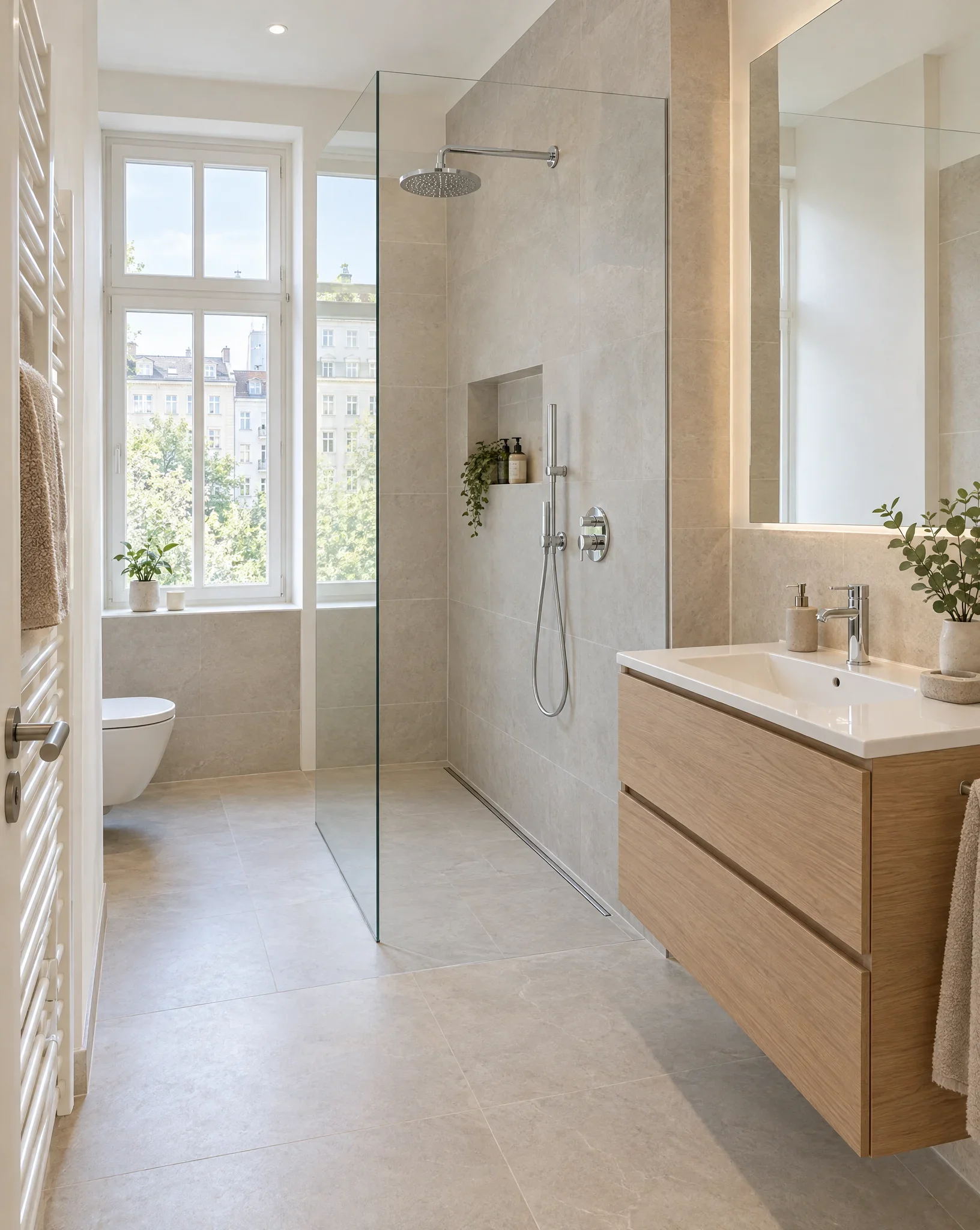 Modernes Bad mit bodengleicher Dusche