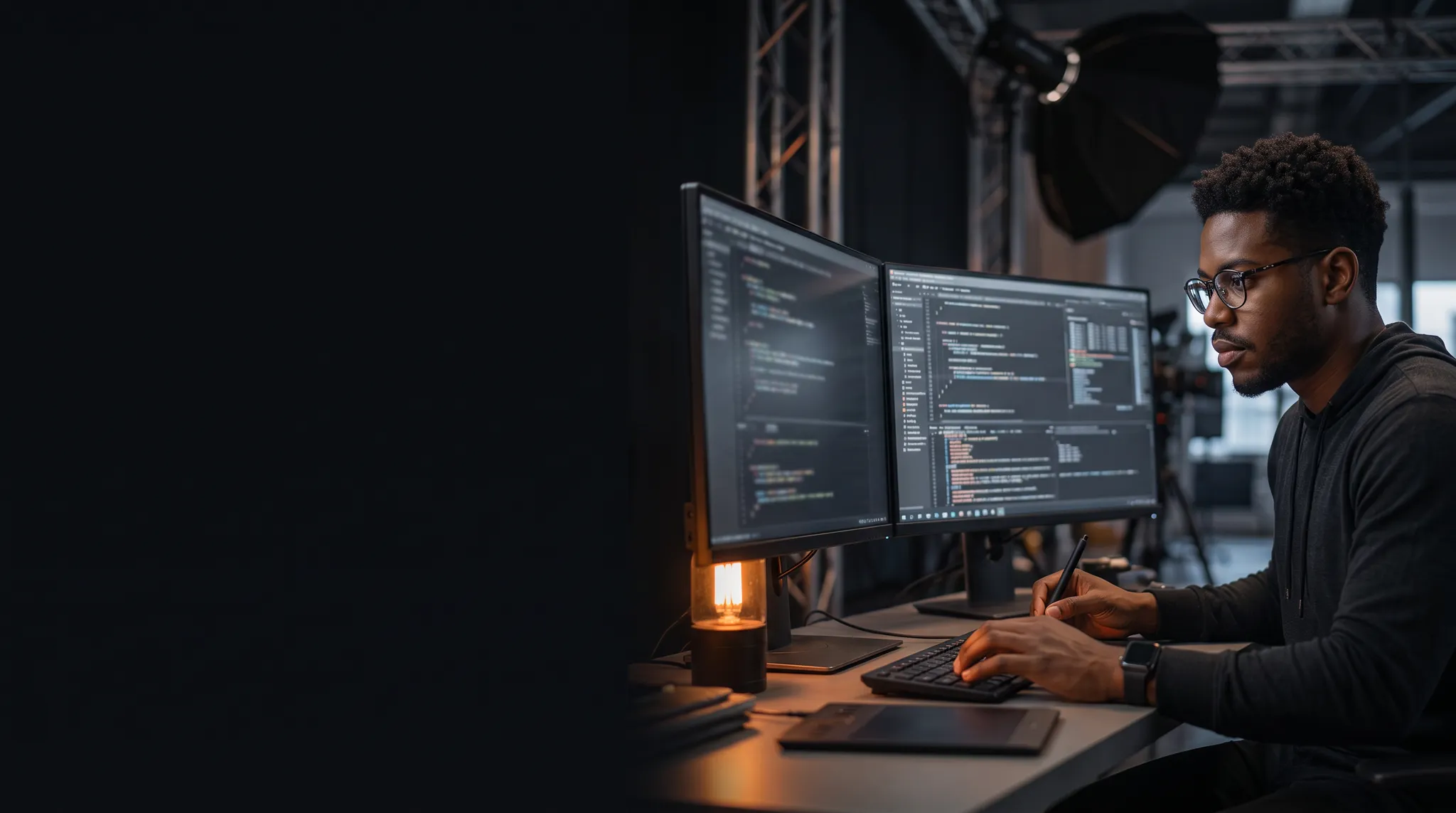 Builder working at a creative technology workstation
