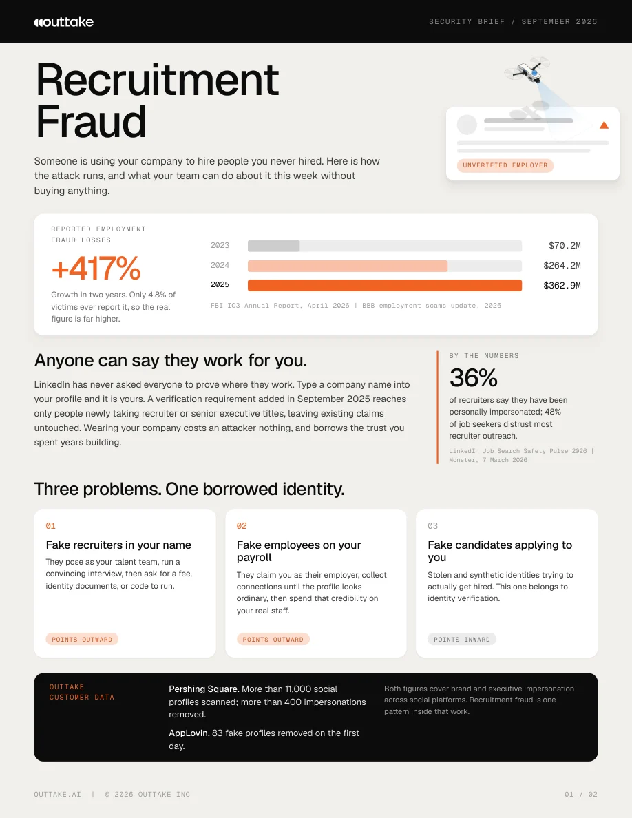 Page one of the Outtake Recruitment Fraud security brief