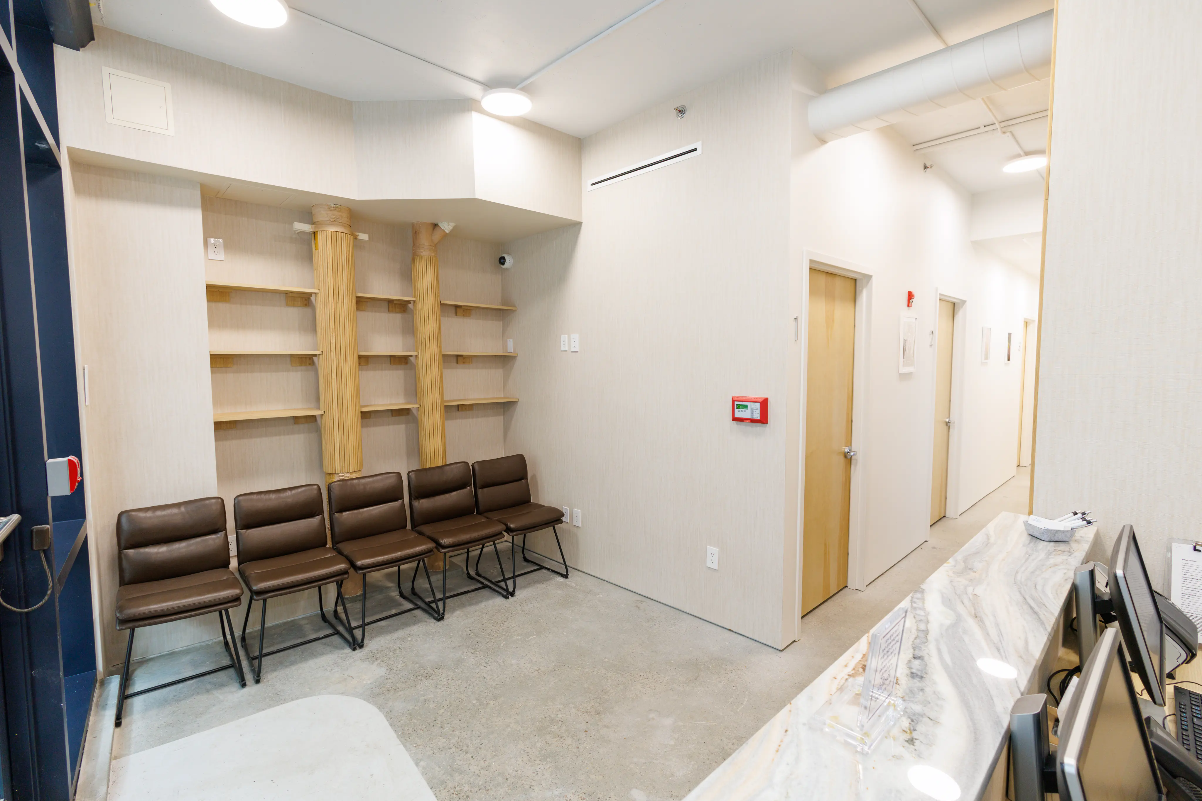 Waiting area and reception desk inside the Lower East Side office