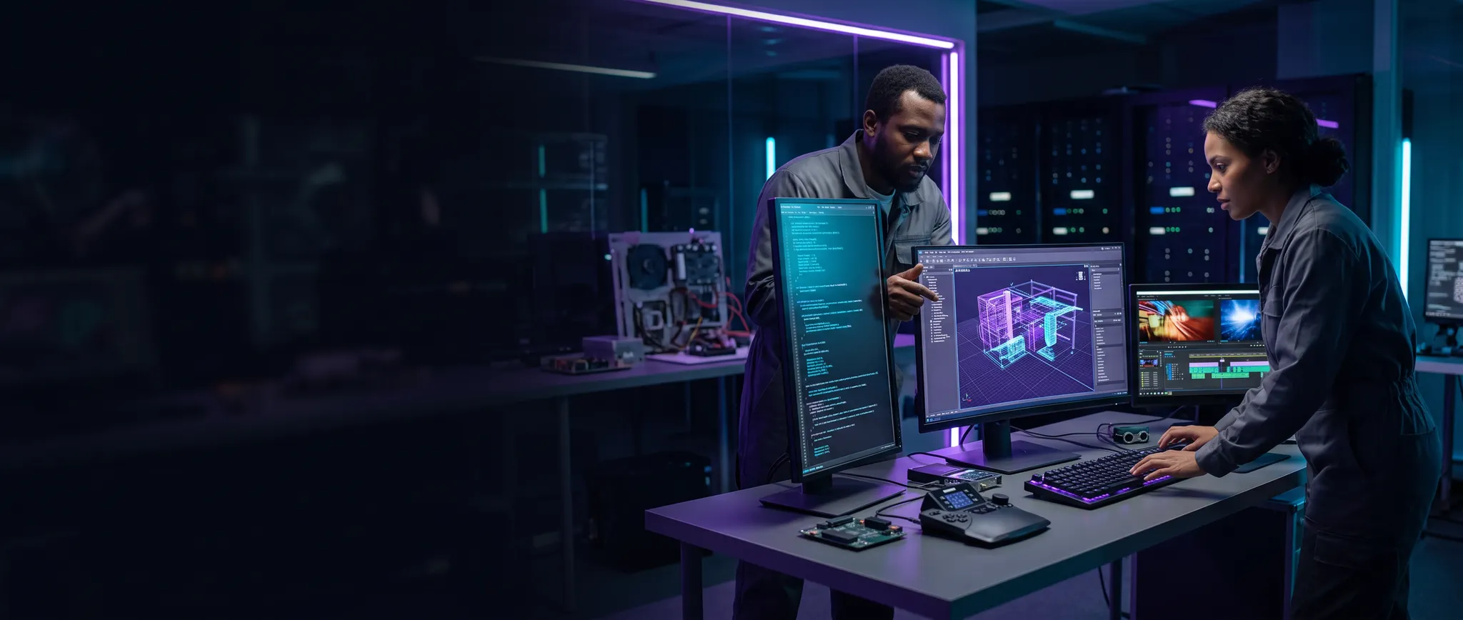 Builders collaborating in a live technology lab