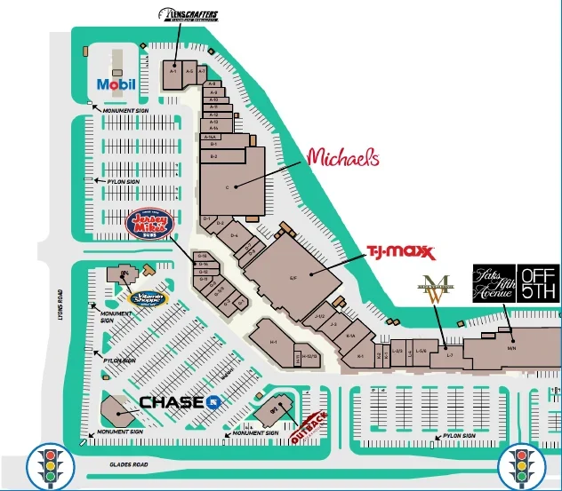 Somerset Shoppes site plan showing available bays B-1 and A-5