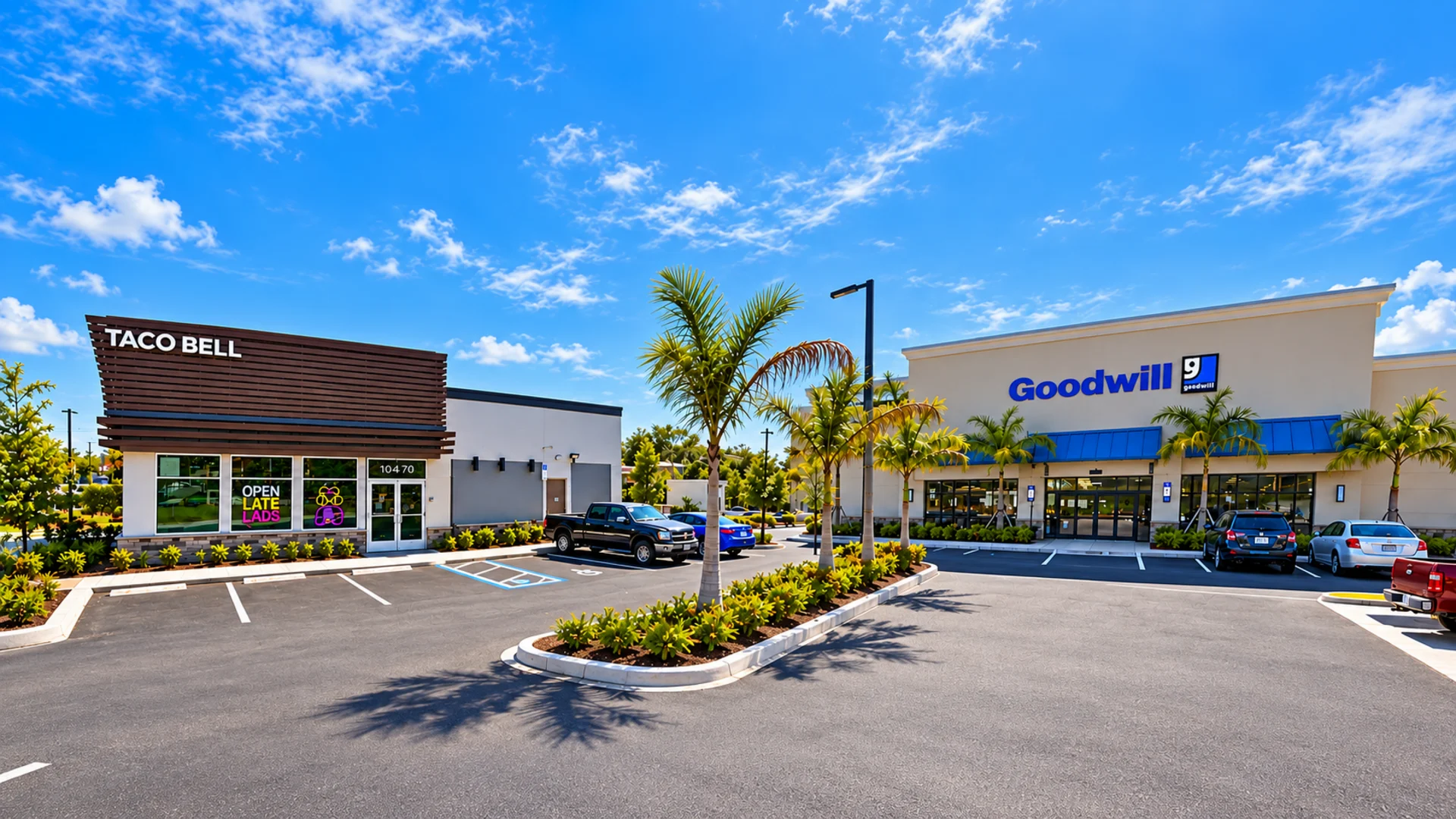 Taco Bell and Goodwill storefronts at the Vero Beach center