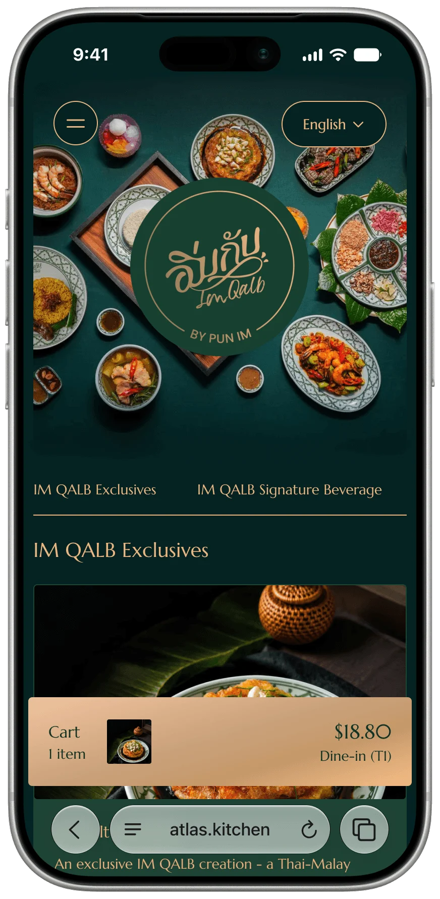 Im Qalb branded Scan to Order storefront