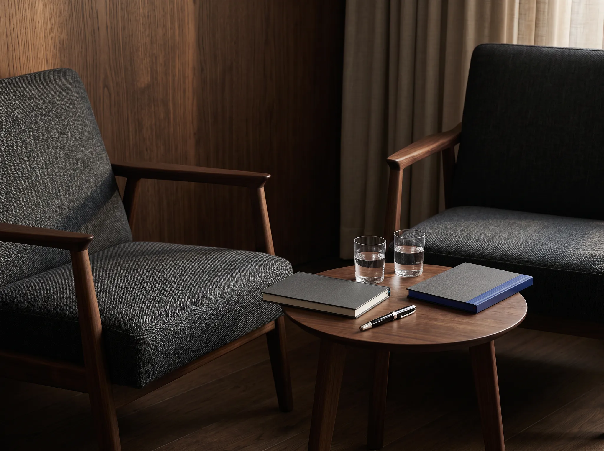 Two chairs prepared for a focused founder working session