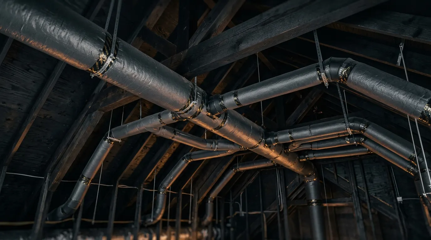 Illustrative concept of insulated ductwork in a ceiling cavity