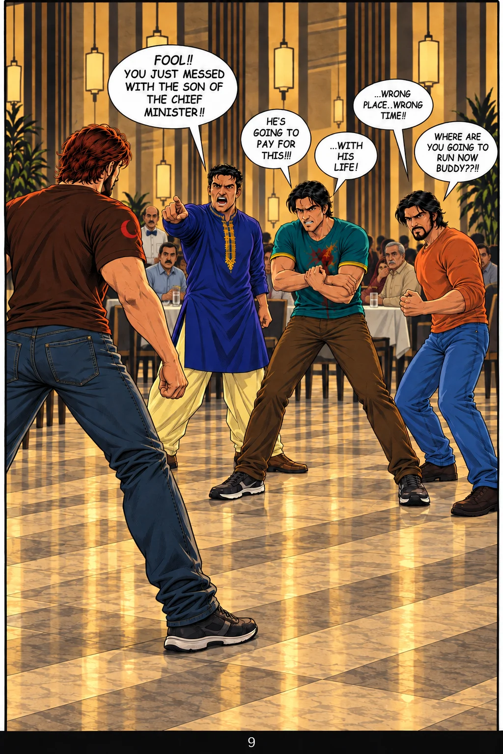 BURAAQ: The Chronicles, Event 1, page 9. Dialogue is in the artwork.