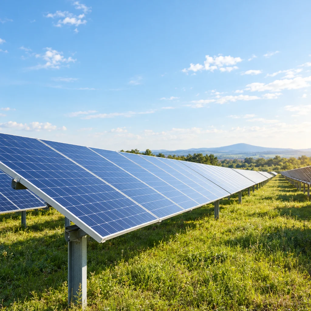 Utility-scale solar farm on a sunny day
