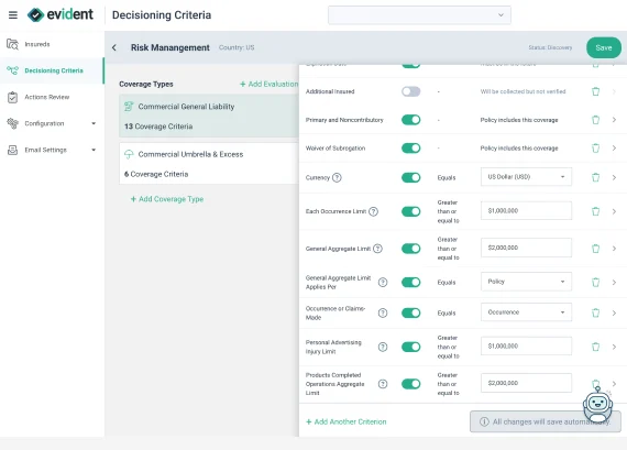 Flexible evaluation profiles