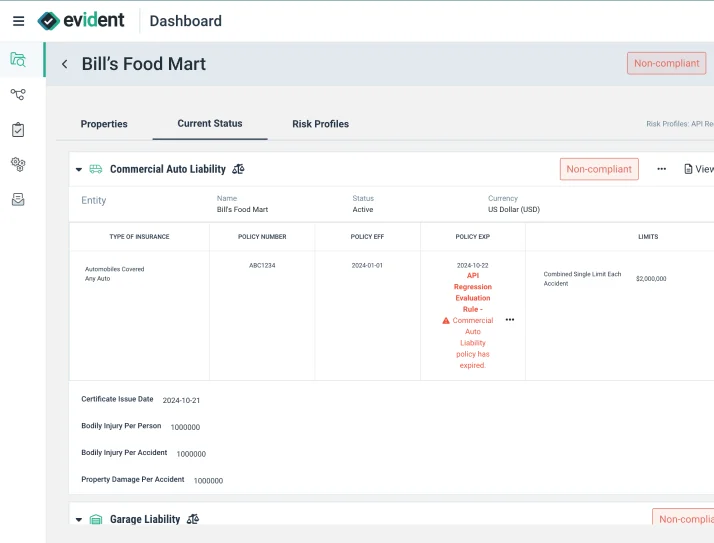 Evident Product Screenshot for Fast COI Evaluation
