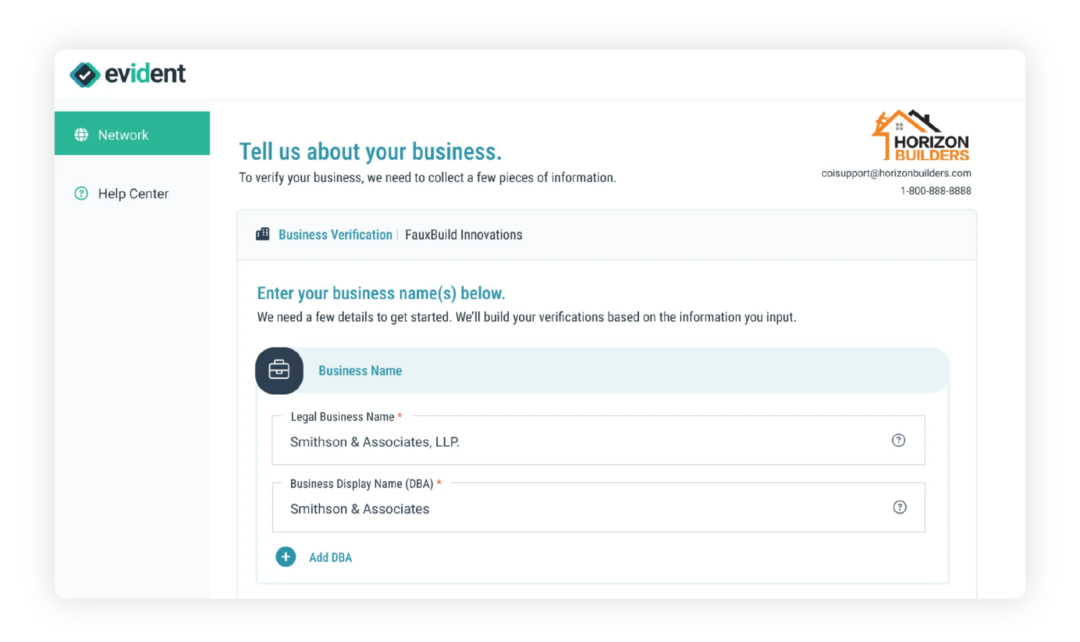 Evident Network business verification form