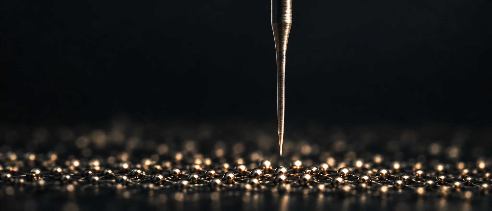 Conceptual illustration of a fine STM tip above an ordered atomic surface
