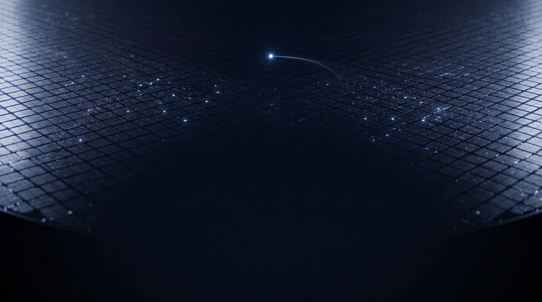 An atmospheric visualization of a wafer surface and luminous atomic structure