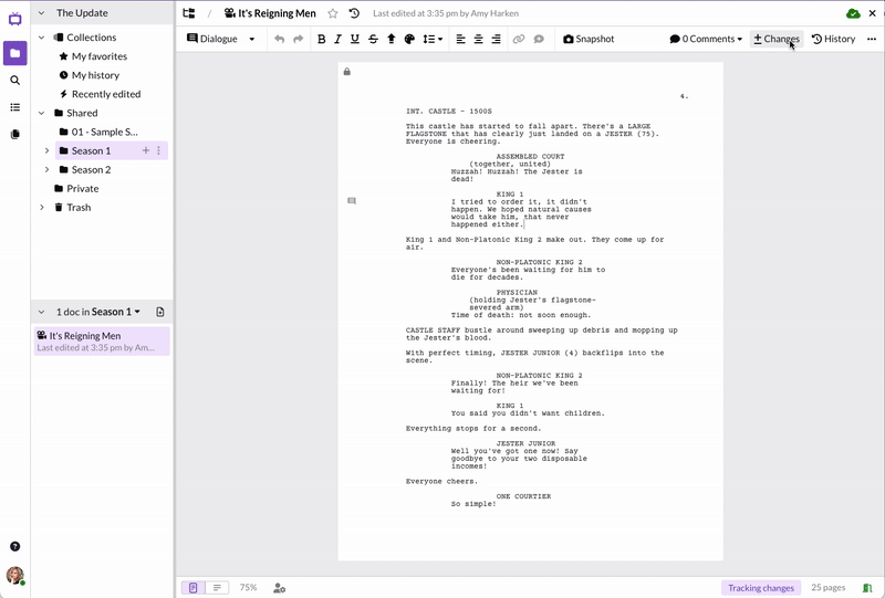 Tracking script changes and edits in Scripto