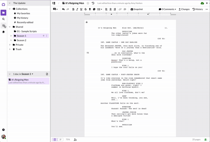 Page locking to preserve scene and page numbers in Scripto