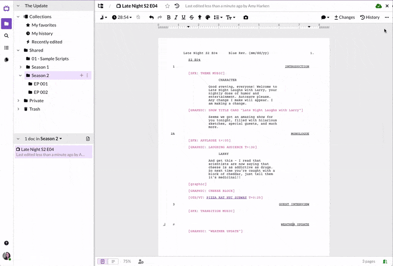 Scripto's built-in teleprompter view for table reads and creators