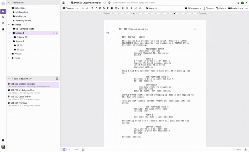 Browsing saved script snapshots and version history in Scripto