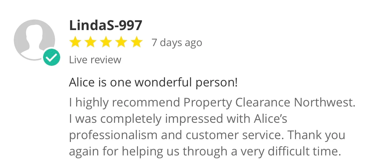 Original customer review 9 shared by Property Clearance North West