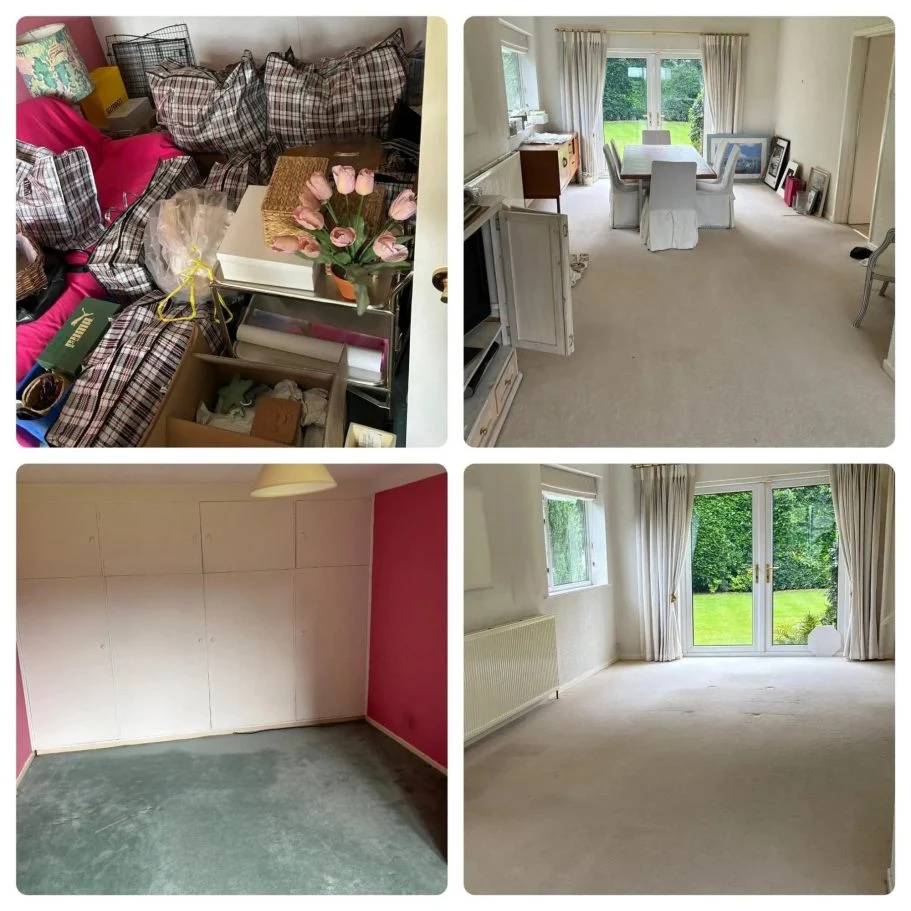 Original before-and-after photos of a living room clearance