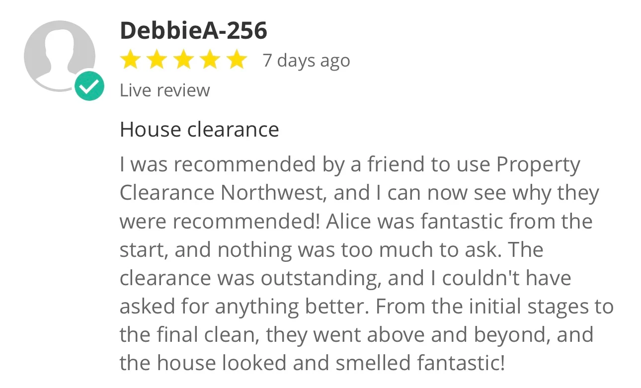 Original customer review 7 shared by Property Clearance North West