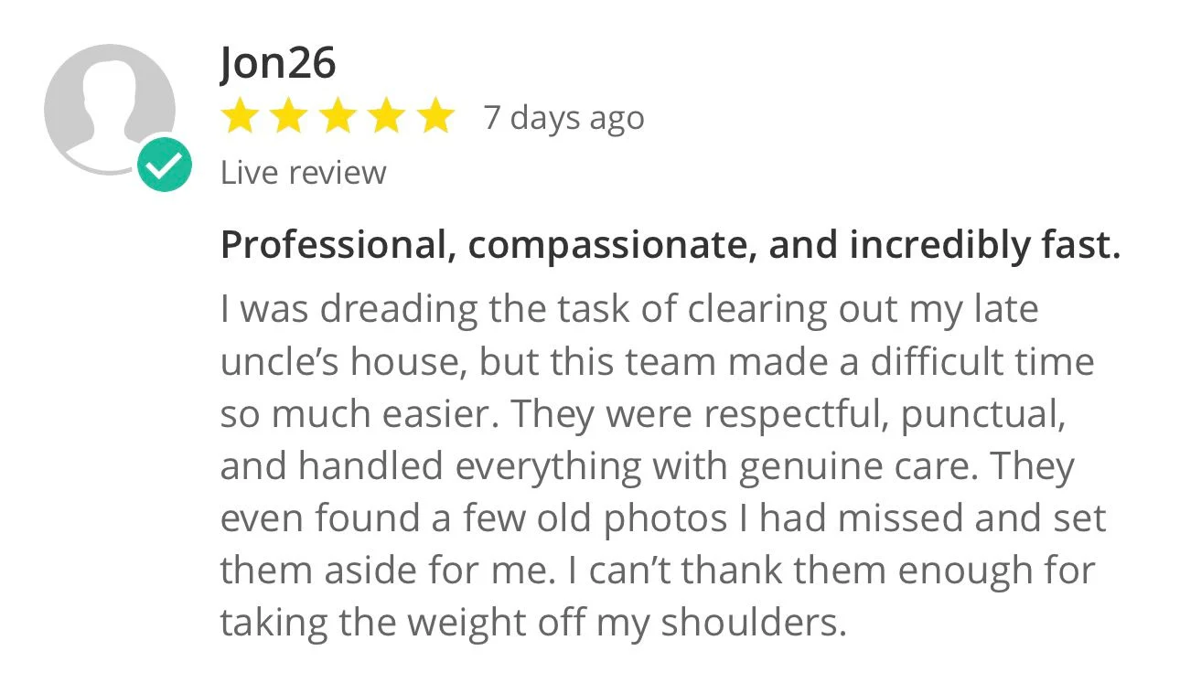 Original customer review 1 shared by Property Clearance North West