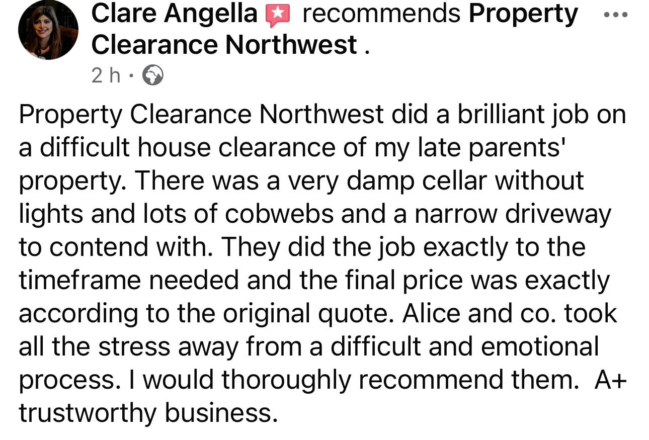 Original customer review 11 shared by Property Clearance North West