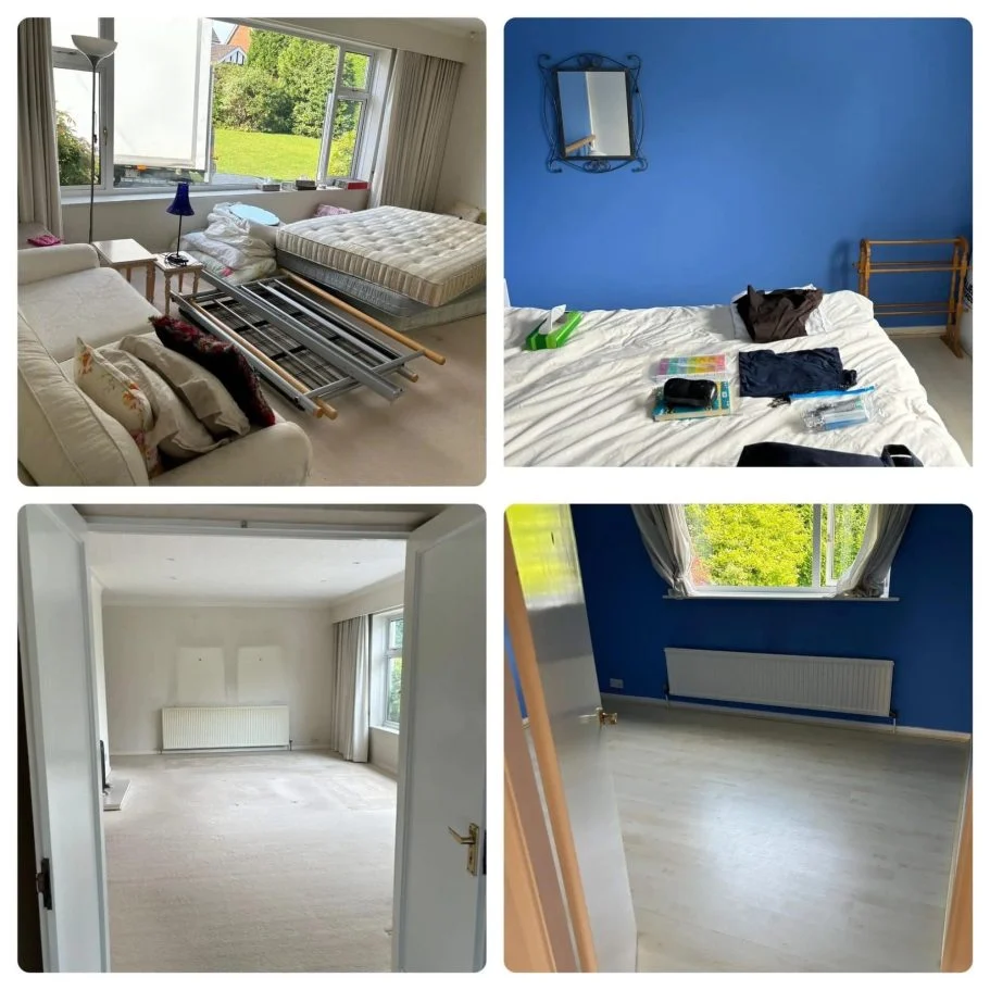Original before-and-after photos of a bedroom clearance