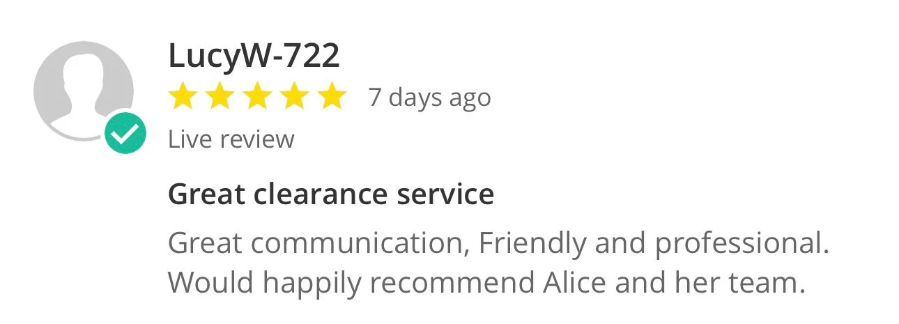 Original customer review 6 shared by Property Clearance North West
