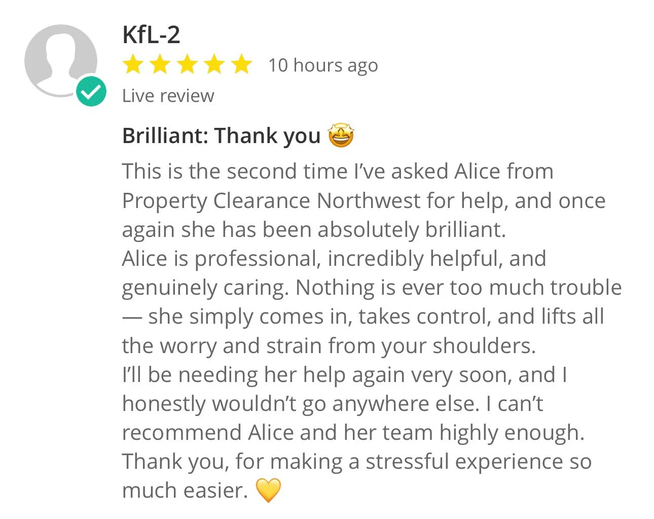 Original customer review 3 shared by Property Clearance North West