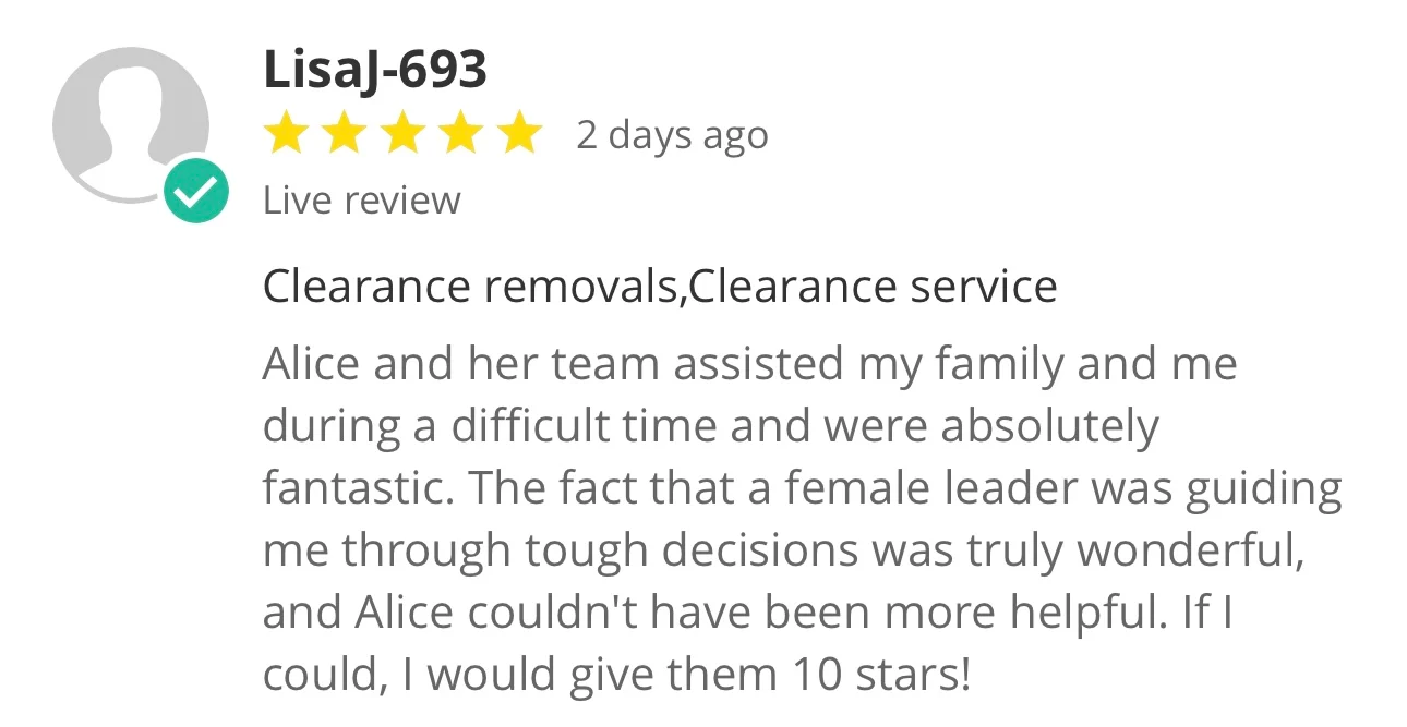 Original customer review 8 shared by Property Clearance North West