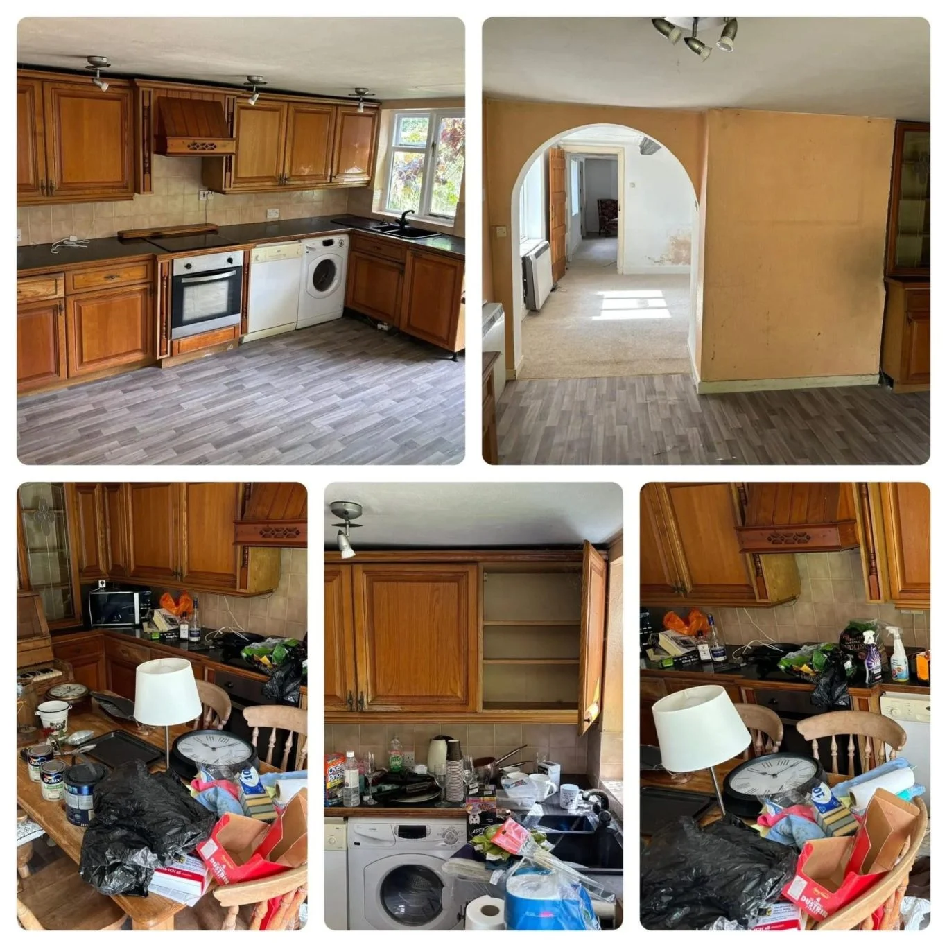 Original before-and-after photos of a kitchen clearance