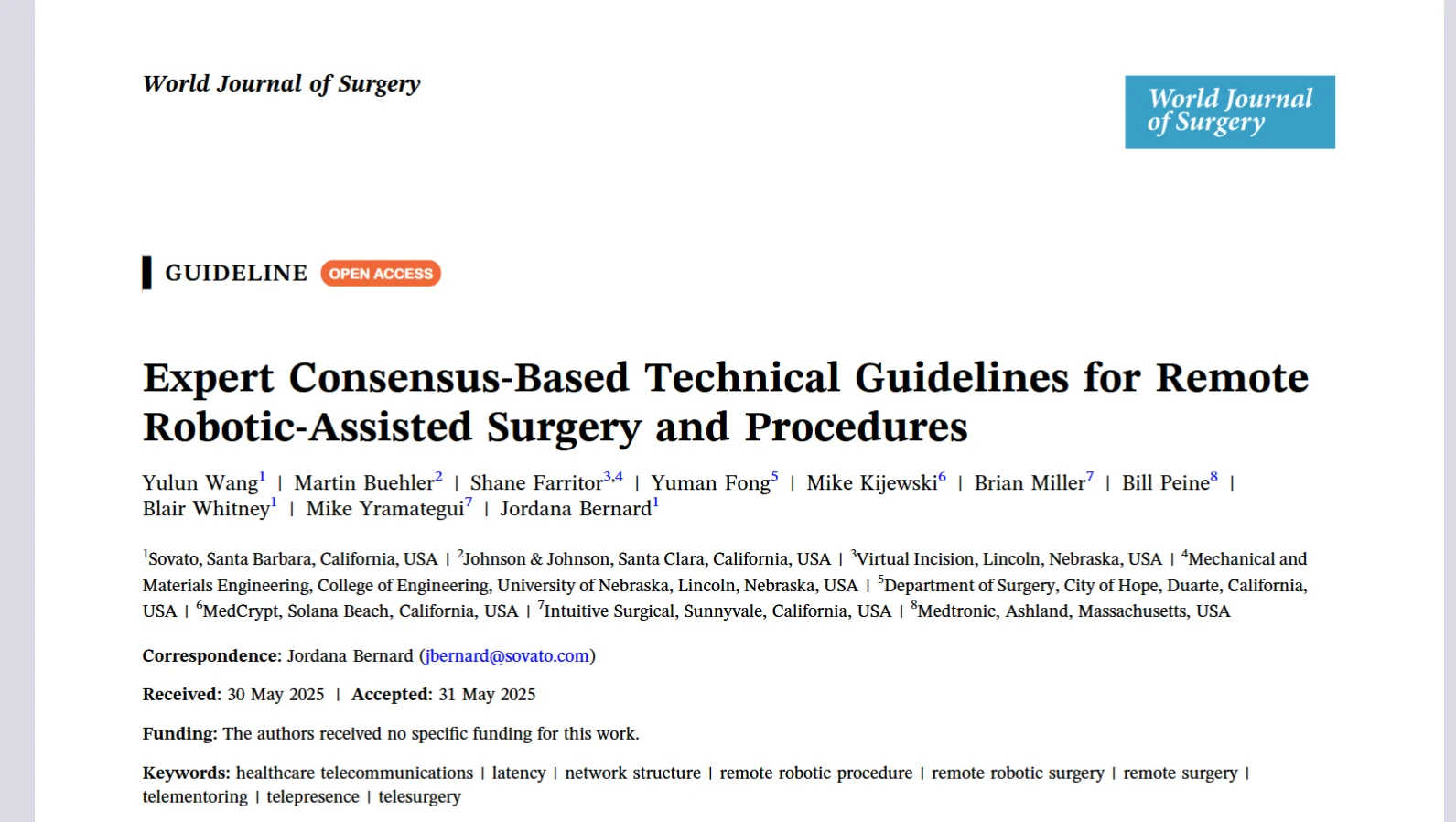 Thumbnail for Medcrypt Contributes to New Global Guidelines for Remote Robotic Surgery Published in the World Journal of Surgery