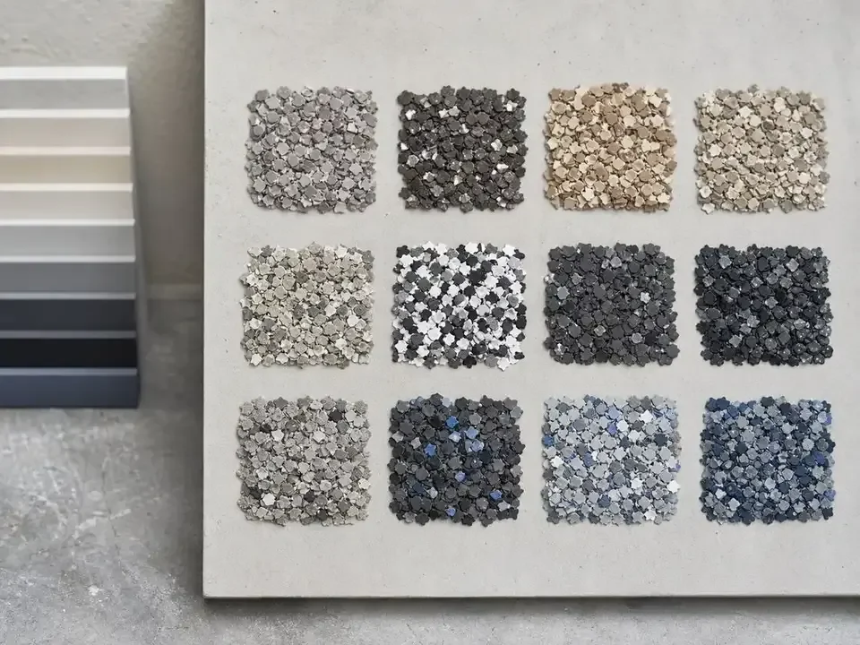 Decorative garage-floor flake blend samples