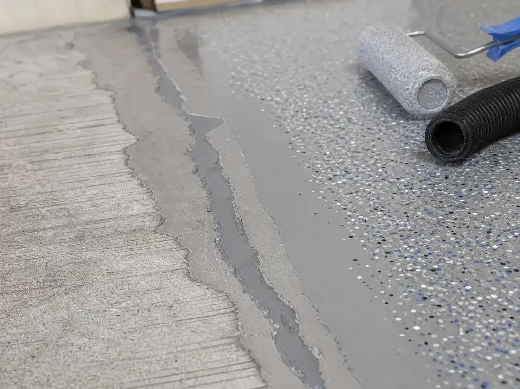 Concrete surface and garage coating work in progress