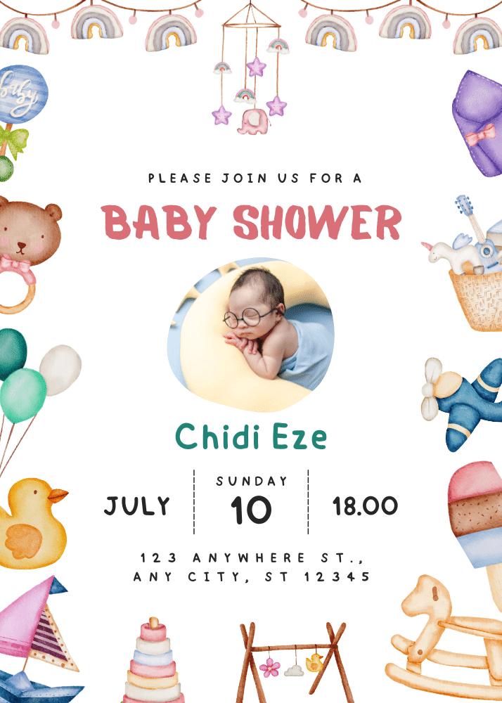 Baby shower invitation designed in Canva