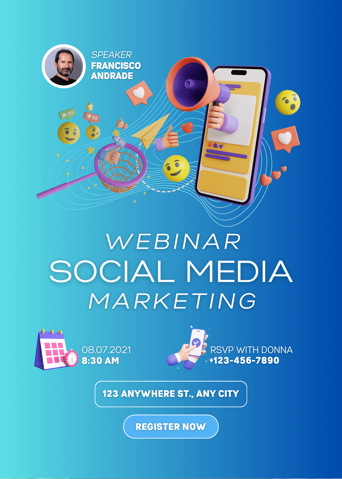 Blue online webinar invitation designed in Canva
