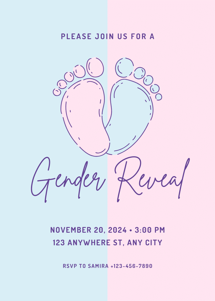 Gender reveal invitation designed in Canva
