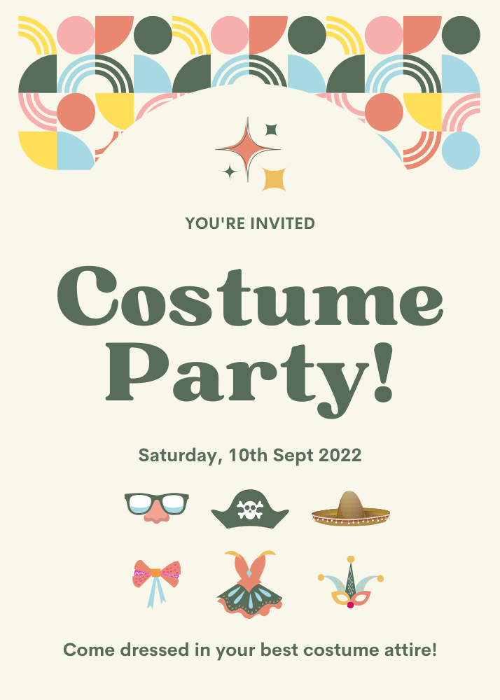 Costume party invitation designed in Canva