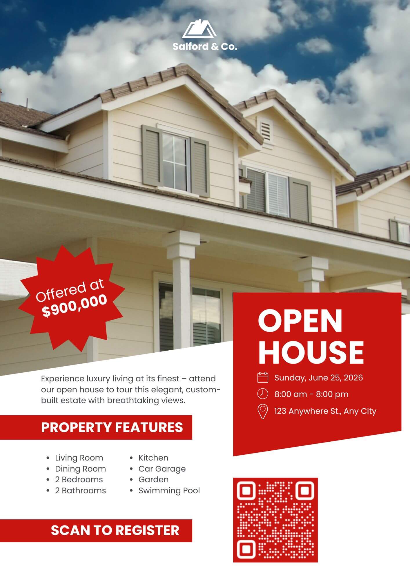 A Canva open house flyer becoming a QR visitor sign-in page