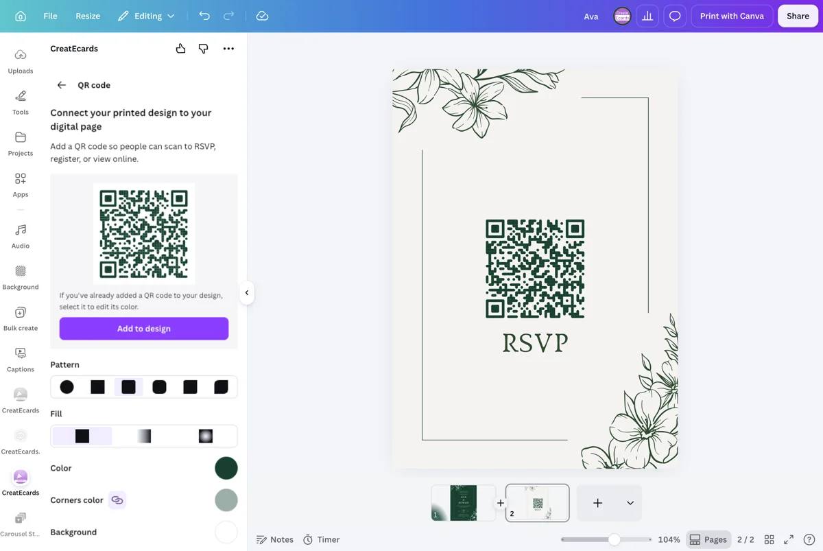 A complete static invitation design inside the Canva editor