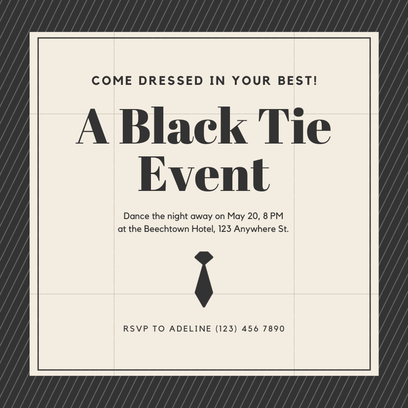 Ivory and charcoal formal black tie invitation designed in Canva