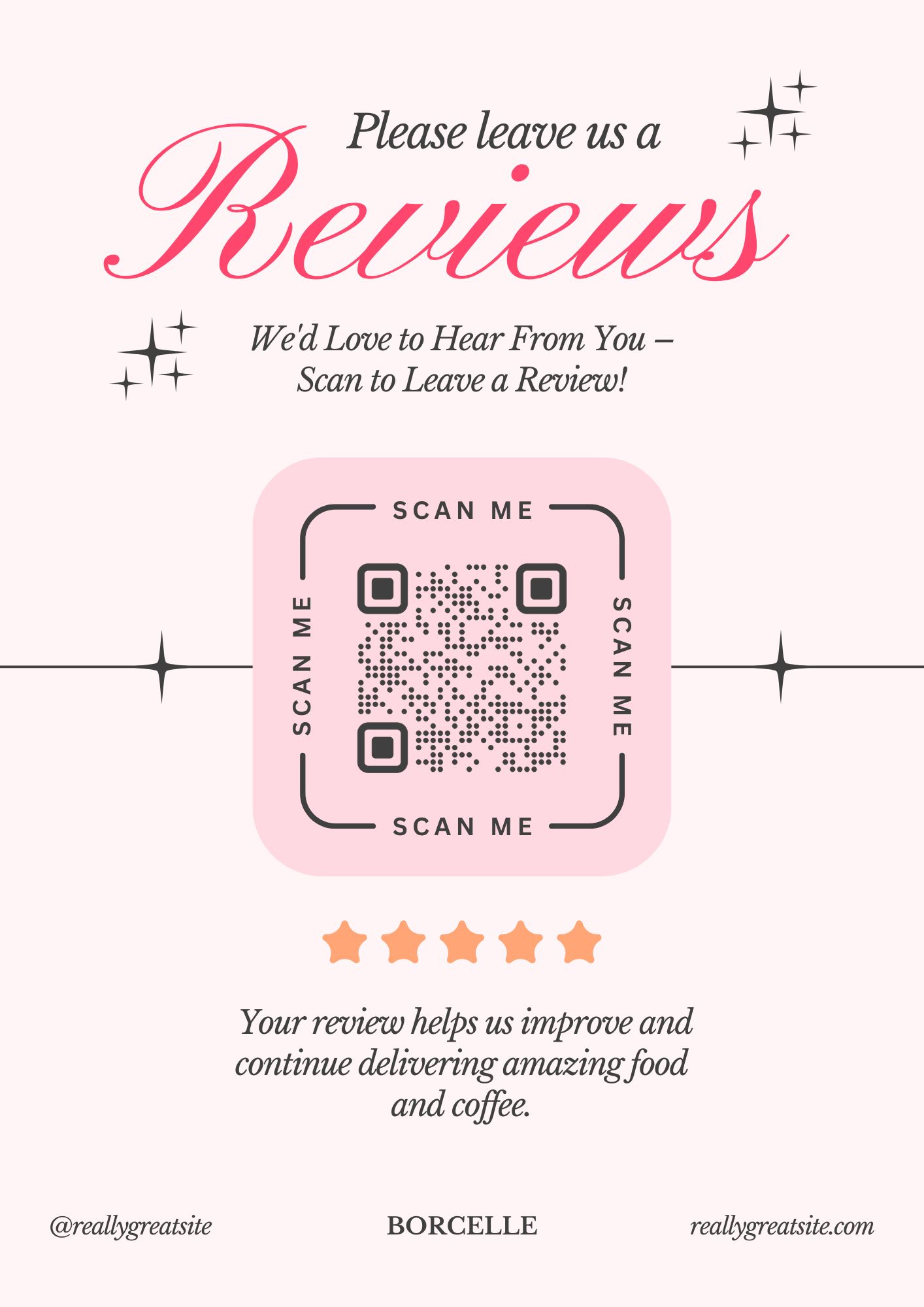 A Canva review card becoming a branded review page